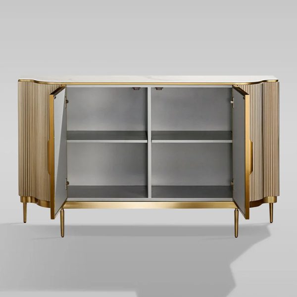 Perla Slate Top Sideboard Luxury Gold Buffet Cabinet With Mother-of-Pearl Door Panel - Image 3