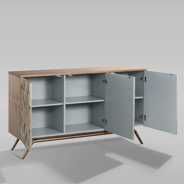 Origami Luxury 3-Door Sideboard Geometric Champagne Finish Buffet Cabinet - Image 3