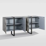 LIVORA 4-Door Sideboard Wood Buffet Cabinets With Stainless Steel Sled Base - Image 2