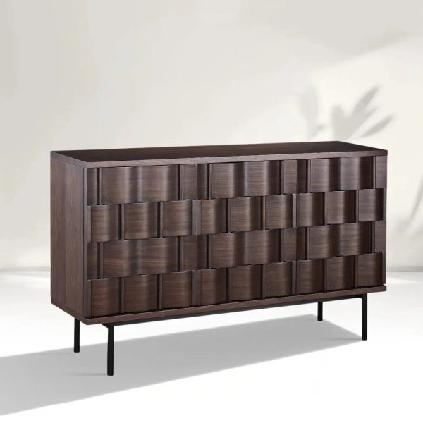 Ariel Woven-Texture 3-Door Sideboard Scandinavian Wood Storage Cabinets - Image 3