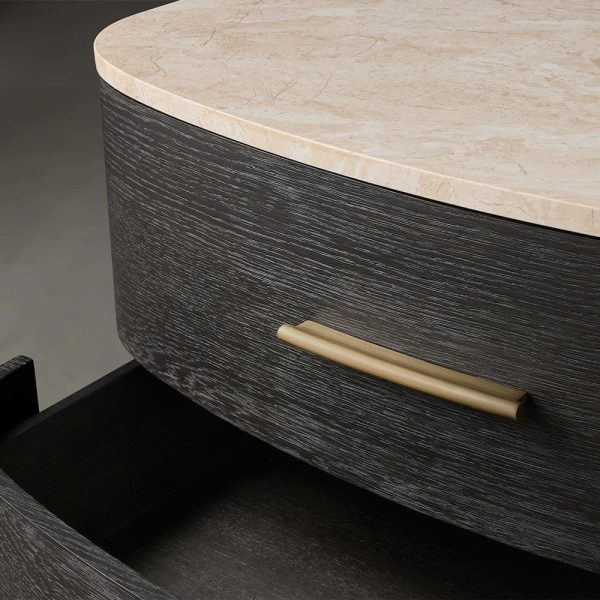 Danny Closed Nightstand Marble Top Bedside Table Brass Pulls Two-Drawer Chest - Image 3