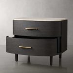 Danny Closed Nightstand Marble Top Bedside Table Brass Pulls Two-Drawer Chest - Image 2