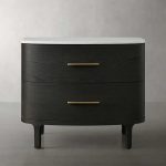 Danny Closed Nightstand Marble Top Bedside Table Brass Pulls Two-Drawer Chest - Image 4