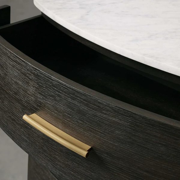 Danny Closed Nightstand Marble Top Bedside Table Brass Pulls Two-Drawer Chest - Image 6