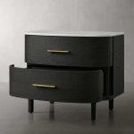 Danny Closed Nightstand Marble Top Bedside Table Brass Pulls Two-Drawer Chest - Image 5