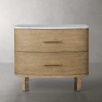 Danny Closed Nightstand Marble Top Bedside Table Brass Pulls Two-Drawer Chest - Image 7