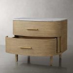 Danny Closed Nightstand Marble Top Bedside Table Brass Pulls Two-Drawer Chest - Image 8