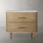 Danny Closed Nightstand Marble Top Bedside Table Brass Pulls Two-Drawer Chest - Image 10
