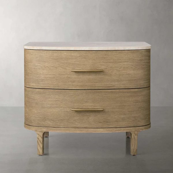 Danny Closed Nightstand Marble Top Bedside Table Brass Pulls Two-Drawer Chest - Image 10