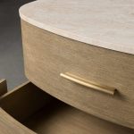 Danny Closed Nightstand Marble Top Bedside Table Brass Pulls Two-Drawer Chest - Image 12