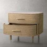 Danny Closed Nightstand Marble Top Bedside Table Brass Pulls Two-Drawer Chest - Image 11