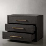 Darwyn Closed Nightstand Wood Bedside Table with Brass Handles Drawer - Image 2