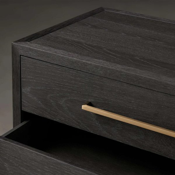 Darwyn Closed Nightstand Wood Bedside Table with Brass Handles Drawer - Image 3