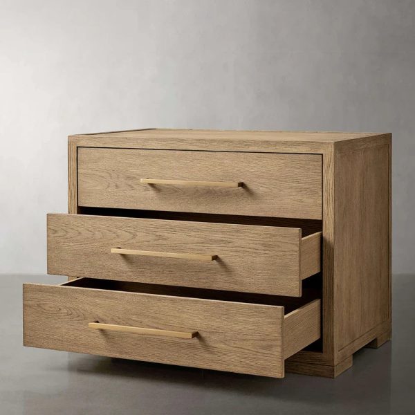 Darwyn Closed Nightstand Wood Bedside Table with Brass Handles Drawer - Image 5