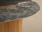 Beaumont Outdoor Teak Dining Table with Stone Top Modern Curved Dining Table - Image 8