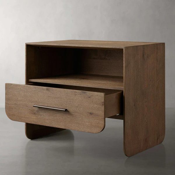 Felton Open Nightstand Oak Bedside Cabinet with Drawer & Shelf - Image 5