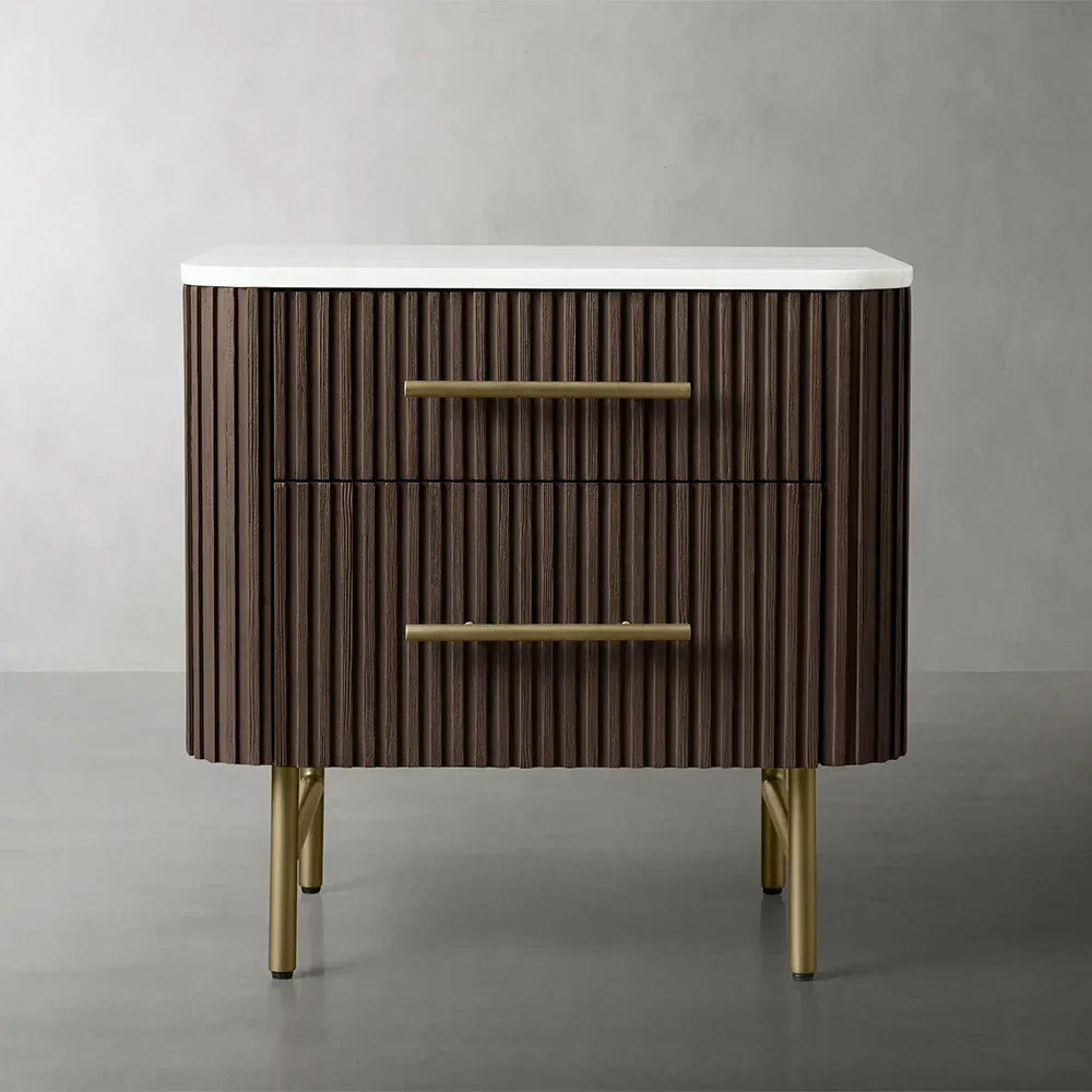 FinnleyClosedNightstand-HG-14.jpg Finnley Closed Nightstand Marble Double Drawers Chest Bedside Table - Image 1