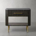 Finnley Open Nightstand Natural Stone Top Bedside Table Wood Bedroom Cabinet - Image 4