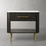 Finnley Open Nightstand Natural Stone Top Bedside Table Wood Bedroom Cabinet - Image 5