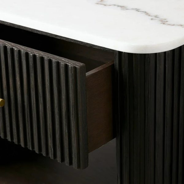 Finnley Open Nightstand Natural Stone Top Bedside Table Wood Bedroom Cabinet - Image 7