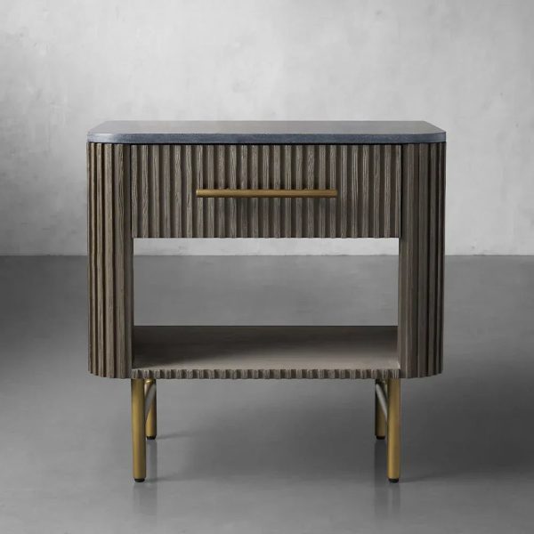 Finnley Open Nightstand Natural Stone Top Bedside Table Wood Bedroom Cabinet - Image 8