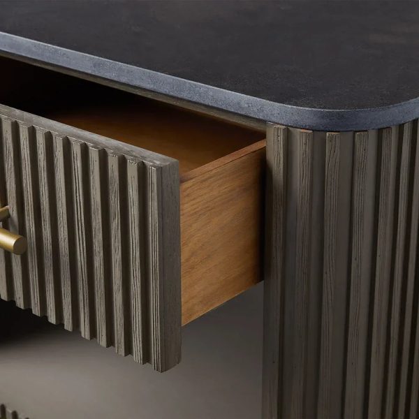 Finnley Open Nightstand Natural Stone Top Bedside Table Wood Bedroom Cabinet - Image 10