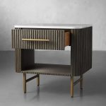 Finnley Open Nightstand Natural Stone Top Bedside Table Wood Bedroom Cabinet - Image 12