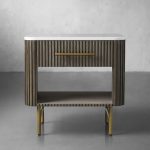 Finnley Open Nightstand Natural Stone Top Bedside Table Wood Bedroom Cabinet - Image 11