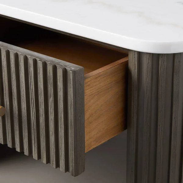 Finnley Open Nightstand Natural Stone Top Bedside Table Wood Bedroom Cabinet - Image 13
