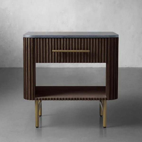 Finnley Open Nightstand Natural Stone Top Bedside Table Wood Bedroom Cabinet - Image 14