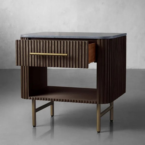 Finnley Open Nightstand Natural Stone Top Bedside Table Wood Bedroom Cabinet - Image 15