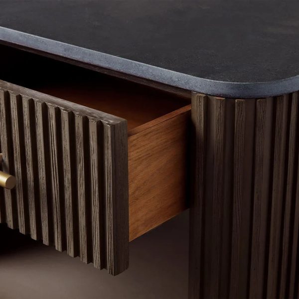 Finnley Open Nightstand Natural Stone Top Bedside Table Wood Bedroom Cabinet - Image 16
