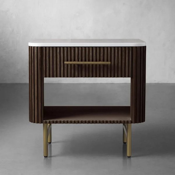 Finnley Open Nightstand Natural Stone Top Bedside Table Wood Bedroom Cabinet - Image 17