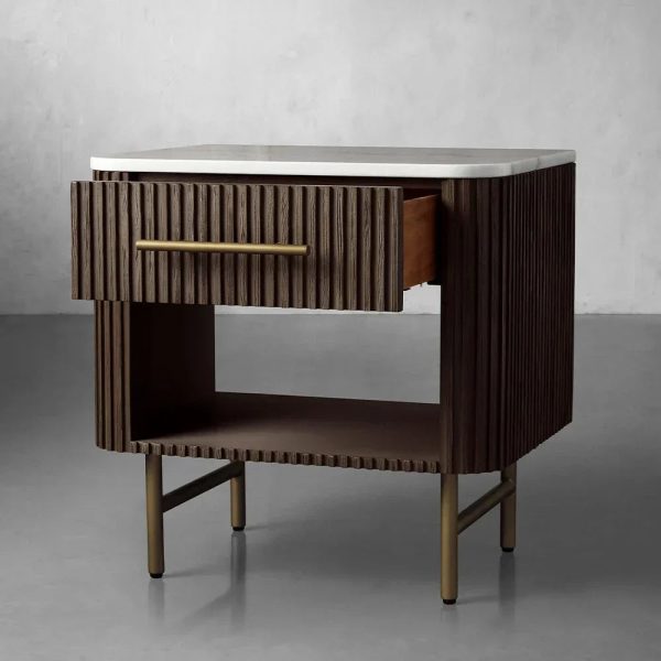 Finnley Open Nightstand Natural Stone Top Bedside Table Wood Bedroom Cabinet - Image 18