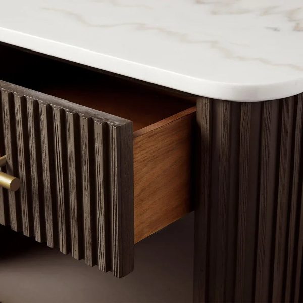 Finnley Open Nightstand Natural Stone Top Bedside Table Wood Bedroom Cabinet - Image 19