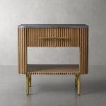 Finnley Open Nightstand Natural Stone Top Bedside Table Wood Bedroom Cabinet - Image 20