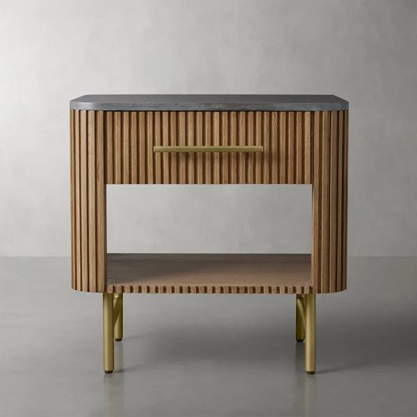 Finnley Open Nightstand Natural Stone Top Bedside Table Wood Bedroom Cabinet - Image 20