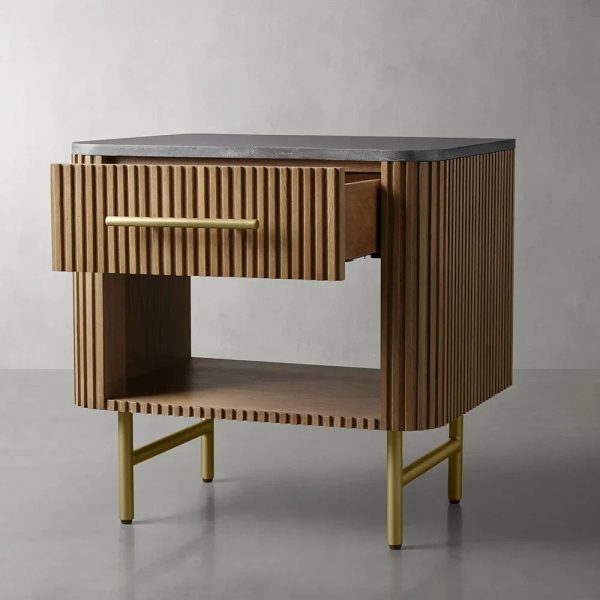 Finnley Open Nightstand Natural Stone Top Bedside Table Wood Bedroom Cabinet - Image 21