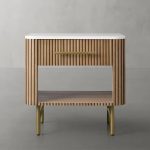 Finnley Open Nightstand Natural Stone Top Bedside Table Wood Bedroom Cabinet - Image 23