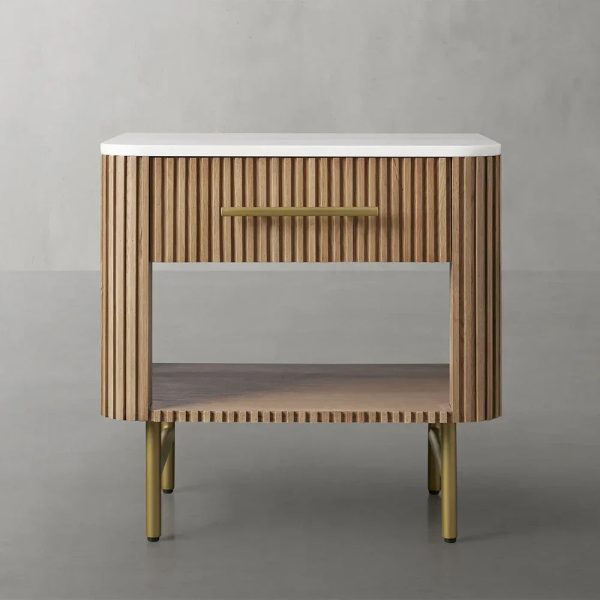Finnley Open Nightstand Natural Stone Top Bedside Table Wood Bedroom Cabinet - Image 23