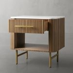 Finnley Open Nightstand Natural Stone Top Bedside Table Wood Bedroom Cabinet - Image 24