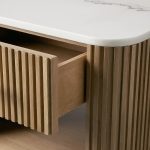 Finnley Open Nightstand Natural Stone Top Bedside Table Wood Bedroom Cabinet - Image 25