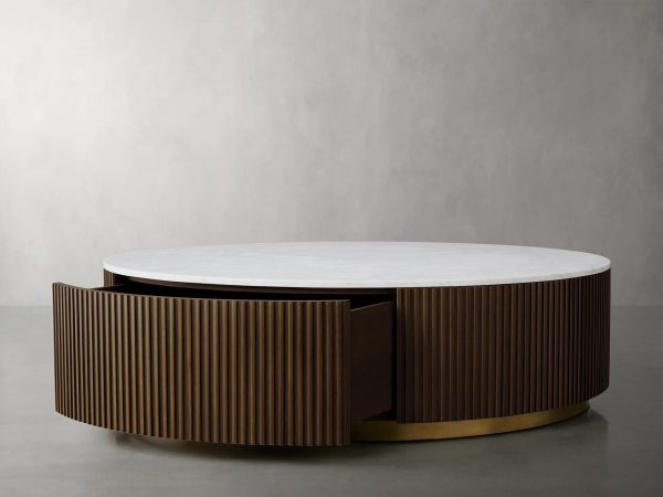 Finnley Round Storage Coffee Table Living Room Stone Center Tea Table - Image 4