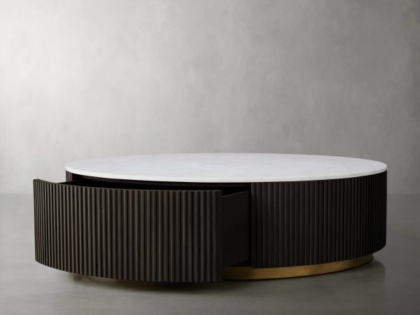 Finnley Round Storage Coffee Table Living Room Stone Center Tea Table - Image 6