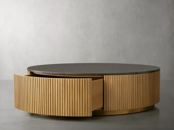 Finnley Round Storage Coffee Table Living Room Stone Center Tea Table - Image 2
