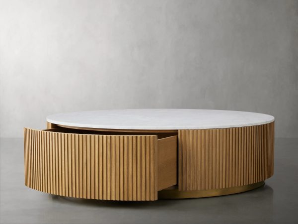 Finnley Round Storage Coffee Table Living Room Stone Center Tea Table - Image 5