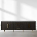 Finnley Marble Top Sideboard Wood Bluestone Top Buffet Cabinet with Drawers