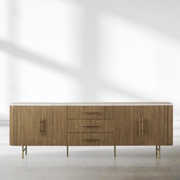 Finnley Marble Top Sideboard Wood Bluestone Top Buffet Cabinet with Drawers - Image 7