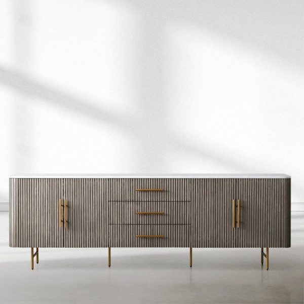 Finnley Marble Top Sideboard Wood Bluestone Top Buffet Cabinet with Drawers - Image 5