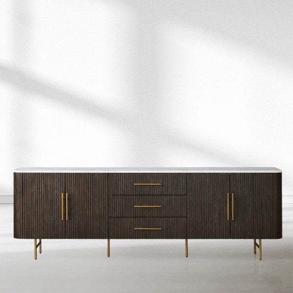 Finnley Marble Top Sideboard Wood Bluestone Top Buffet Cabinet with Drawers - Image 9